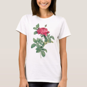 Rode rozenbloemen met groene bladeren t-shirt