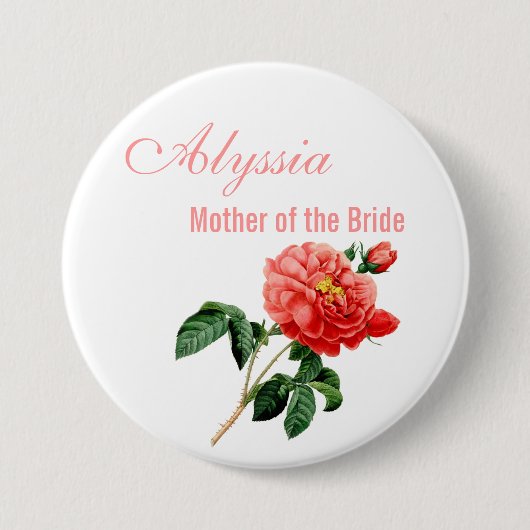 rode rozenbloemen moeder van de bruid ronde button 7,6 cm (Voorkant)
