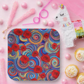 Rode rozenbloemen op houten speellade - Elegante v Papieren Bordje (Feest)