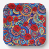 Rode rozenbloemen op houten speellade - Elegante v Papieren Bordje (Voorkant)