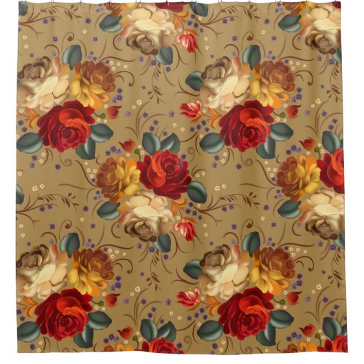 Rode rozenbloesem decoratief douchegordijn (Voorkant)