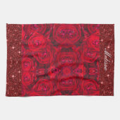 Rode rozenbloesems met dauwdruppels - fotografie theedoek (Horizontaal)