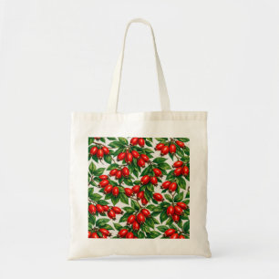 Rode rozenbottels en groene bladeren botanische be tote bag