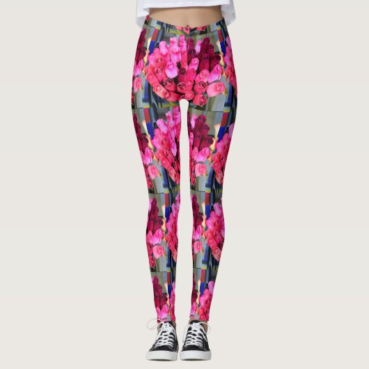 rode rozenbouquets leggings (Voorkant)