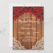 Rode rozenbruine doucheuitnodiging bijtend hout kaart (Voorkant)