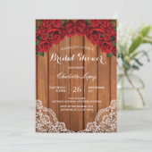 Rode rozenbruine doucheuitnodiging bijtend hout kaart (Staand voorkant)