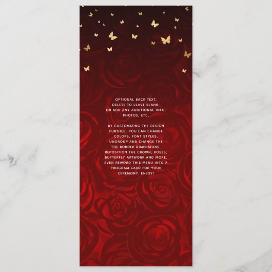  rode rozengoudzwarte elegante Waterverf Menu (Achterkant)