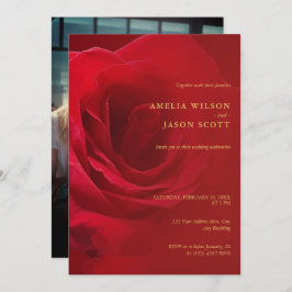 Rode Rozenkrans Rood met Foto Bruiloft Kaart