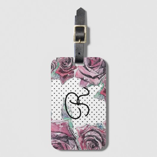 Rode rozenstip Waterverf Bagagelabel Initiaal (Voorkant (verticaal))
