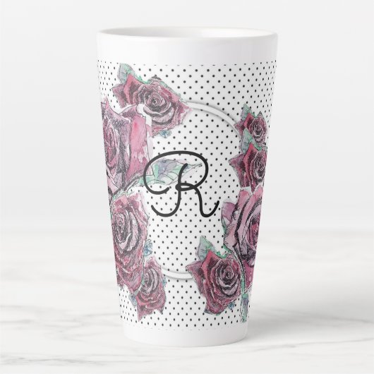 Rode rozenstip Waterverf Vrouwen Initiaal latte Mo Latte Mok (Voorkant)