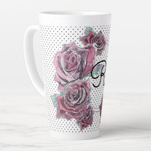 Rode rozenstip Waterverf Vrouwen Initiaal latte Mo Mok (Linkerhoek)