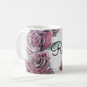 Rode rozenstip Waterverf Vrouwen Mok Initiaal (Voorkant links)