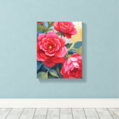 Rode Rozenstruik | Aquarel Bloemenschildering Canvas Afdruk (Insitu (Houten vloer))