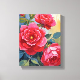 Rode Rozenstruik | Aquarel Bloemenschildering Canvas Afdruk