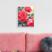 Rode Rozenstruik | Aquarel Bloemenschildering Canvas Afdruk (Insitu (Woonkamer))