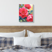 Rode Rozenstruik | Aquarel Bloemenschildering Canvas Afdruk (Insitu (Slaapkamer))
