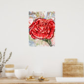 Rode rozentekening poster (Keuken)