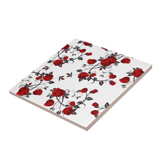 Rode rozenvector, asymmetrische bloemkolen tegeltje (Zijkant)