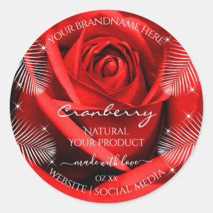Rode rozenventiel met palmbladeren Productlabels Ronde Sticker
