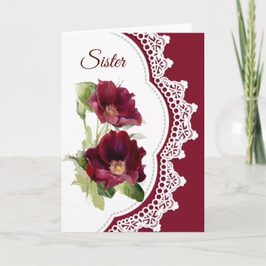  rode rozenventiel voor zuster Birthday Kaart (Voorkant)