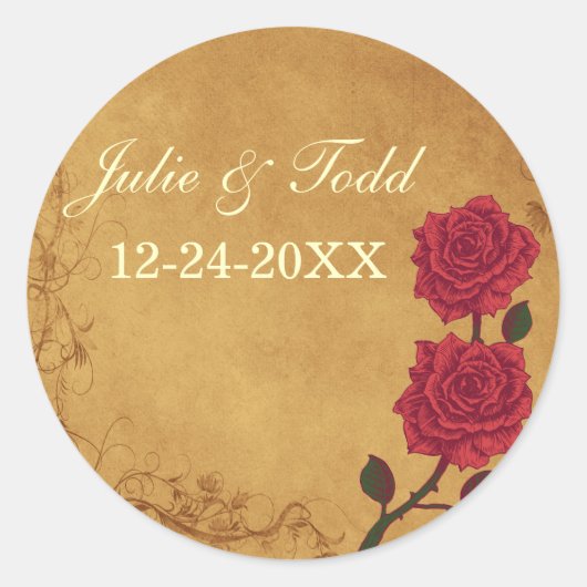  rode rozenweddenschap bespaart de datum ronde sticker (Voorkant)