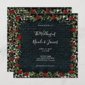 Rode rozenwijnstokken rustieke baksteen donkere el kaart (Voorkant / Achterkant)