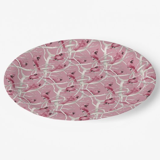 Rode rozeWinter Woodland Kerstkardinale vogels Papieren Bordje (Gekanteld)