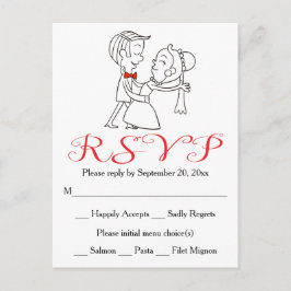 Rode RSVP Bruid & Bruidegom Zwart-wit bruiloft Uitnodiging Briefkaart