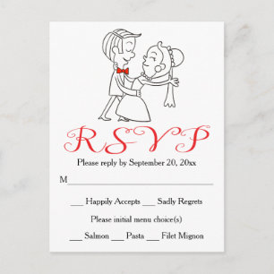 Rode RSVP Bruid & Bruidegom Zwart-wit bruiloft Uitnodiging Briefkaart