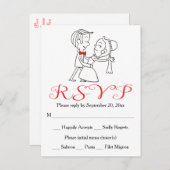Rode RSVP Bruid & Bruidegom Zwart-wit bruiloft Uitnodiging Briefkaart (Voorkant / Achterkant)