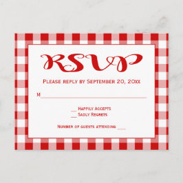 Rode RSVP Gingham Plaid controleert bruiloft Uitnodiging Briefkaart