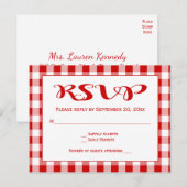 Rode RSVP Gingham Plaid controleert bruiloft Uitnodiging Briefkaart (Voorkant / Achterkant)