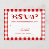 Rode RSVP Gingham Plaid controleert bruiloft Uitnodiging Briefkaart (Voorkant)
