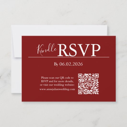 Rode RSVP QR-codekaart voor moderne bruiloft Kaartje (Voorkant)