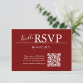 Rode RSVP QR-codekaart voor moderne bruiloft Kaartje (Staand voorkant)