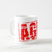 Rode rubber stempel effect. AGM - Algemene Jaarver Koffiemok (Voorkant links)
