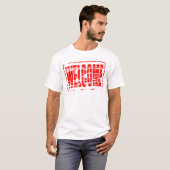 Rode rubber stempel effect Welkom T-shirt (Voorkant volledig)