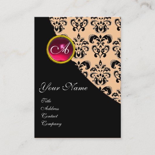 RODE RUBY DAMASK MONOGRAM fuchsia roze Visitekaartje (Voorkant)