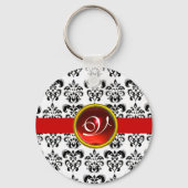 RODE RUBY DAMASK MONOGRAM, SLEUTELHANGER (Voorkant)