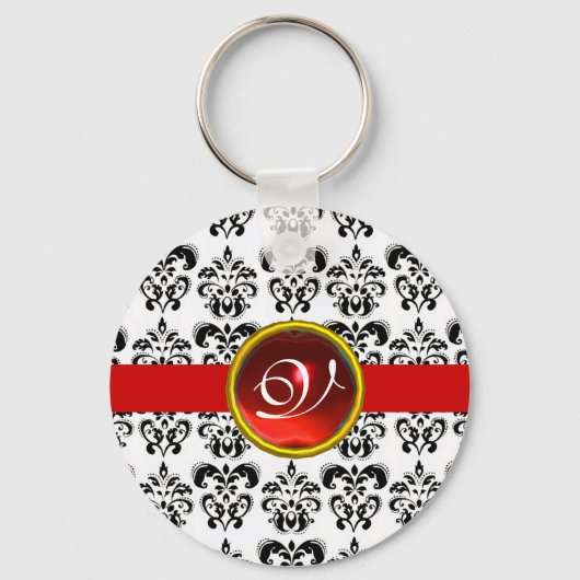 RODE RUBY DAMASK MONOGRAM, SLEUTELHANGER (Voorkant)