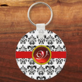 RODE RUBY DAMASK MONOGRAM, SLEUTELHANGER (Voorkant)