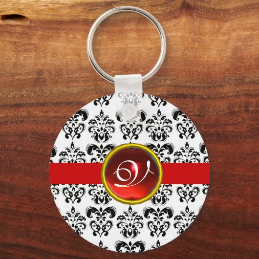 RODE RUBY DAMASK MONOGRAM, SLEUTELHANGER (Voorkant)