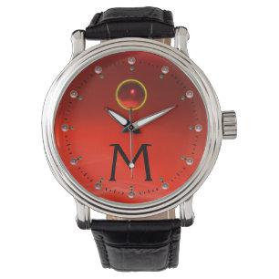 RODE RUBY EDELSTEEN MONOGRAM HORLOGE