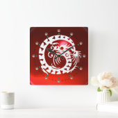 RODE RUBY EN WITTE SNAKE DRAGON, PINK GEMSTONES VIERKANTE KLOK (Huis)