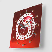 RODE RUBY EN WITTE SNAKE DRAGON, PINK GEMSTONES VIERKANTE KLOK (Hoek)