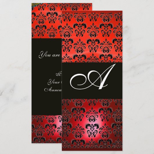 RODE RUBY EN ZWARTE DAMASTEN MONOGRAAM , wit Kaart (Voorkant / Achterkant)