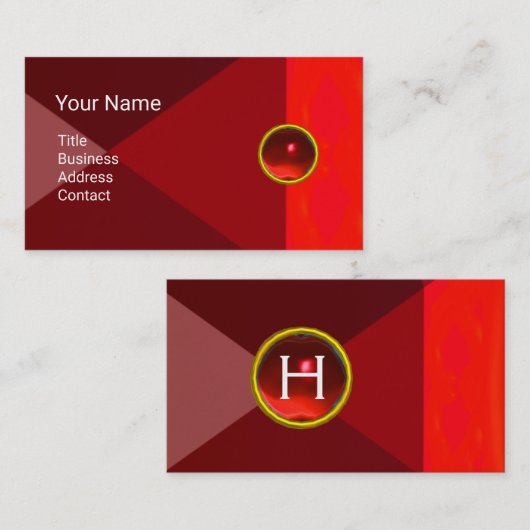 RODE RUBY GEMSTONE MONOGRAM Abstracte geometrisch Visitekaartje (Voorkant / Achterkant)