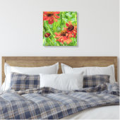 RODE RUDBECKIA BLOEMEN CANVAS AFDRUK (Insitu (Slaapkamer))