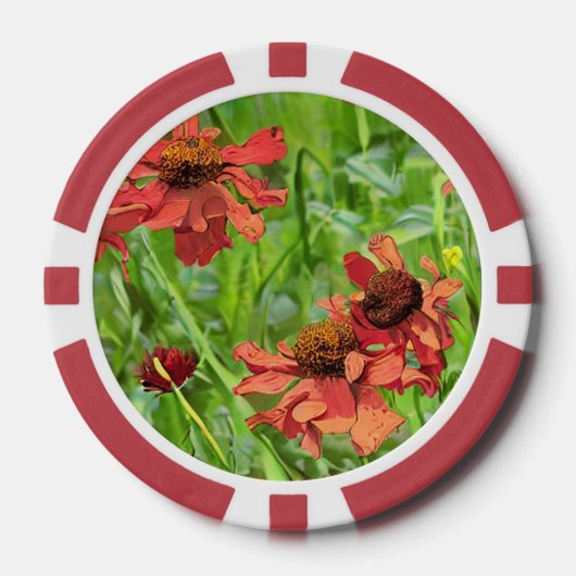 RODE RUDBECKIA BLOEMEN POKER CHIPS (Voorkant)