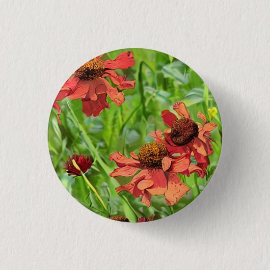 RODE RUDBECKIA BLOEMEN RONDE BUTTON 3,2 CM (Voorkant)